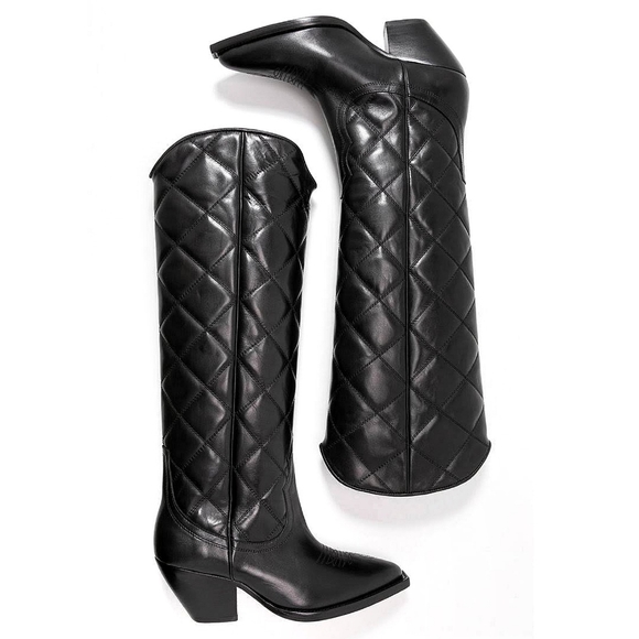 Sister X Soeur Free People Zeta Quilted Tall Leather Cowboy Boots - Picture 14 of 15
